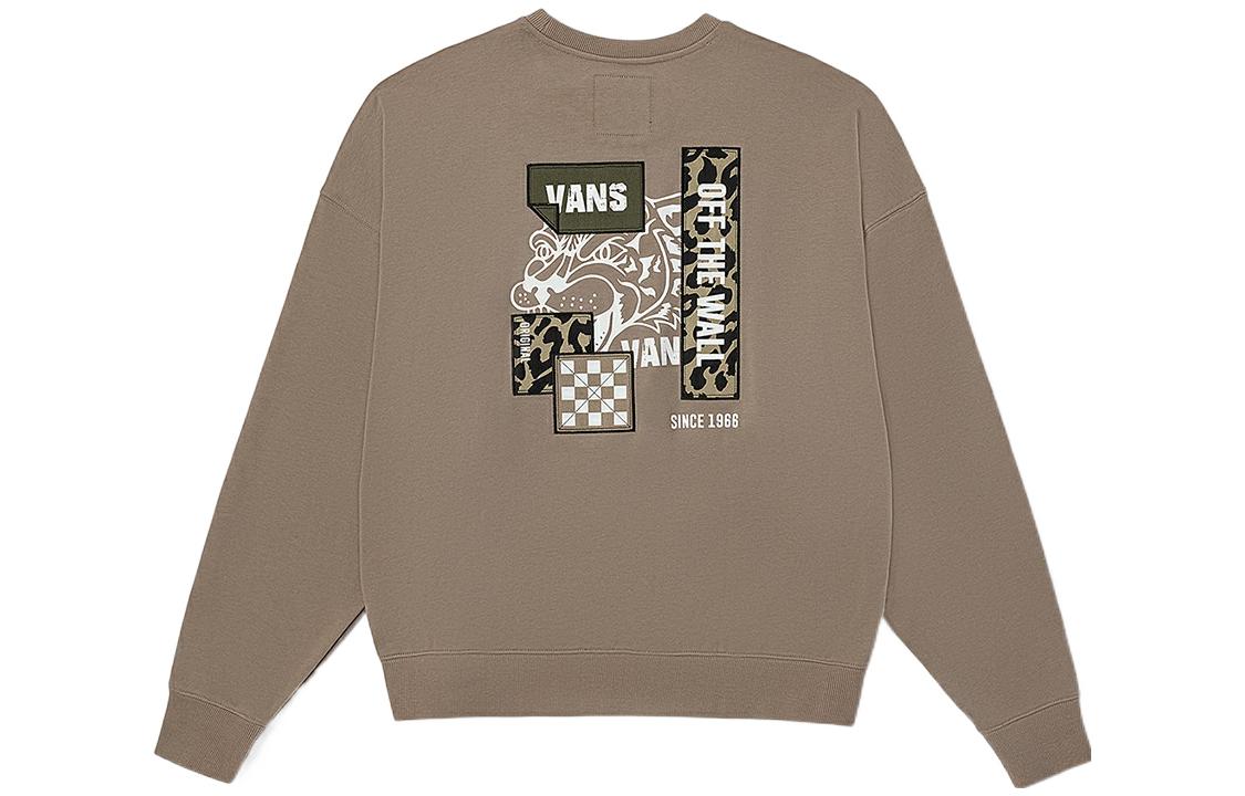 Vans FW22 Beige Pullover Sweatshirt with Solid Lettering and Patchwork Print Unisex VN0A7TRNYEH