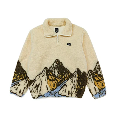 Vans FW22 Half-Zip Sherpa Pullover Beige with Logo and Mountain Design Unisex VN0000BF3KS