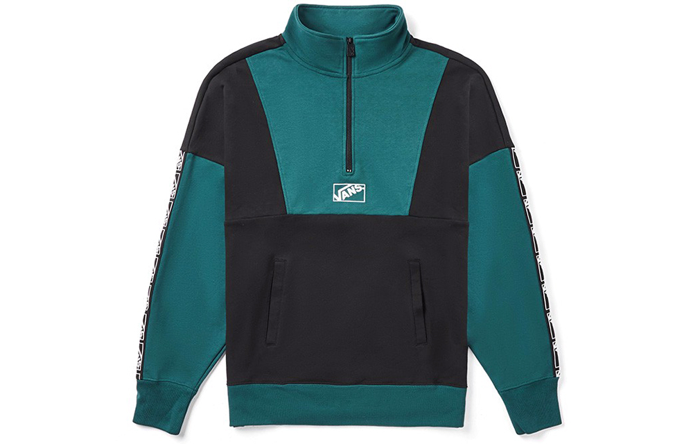 Vans Half-Zip Pullover Sweatshirt Black Green Unisex VN0A4BQOBLK