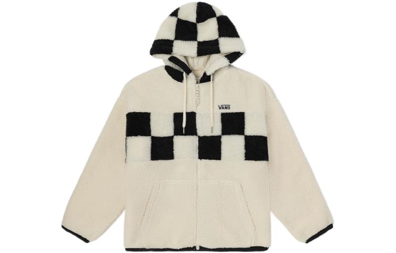 Vans Letter Logo Print Checkerboard Fleece Zip Jacket Unisex Retro White VN00090Z3KS