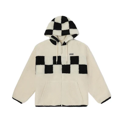 Vans Letter Logo Print Checkerboard Fleece Zip Jacket Unisex Retro White VN00090Z3KS