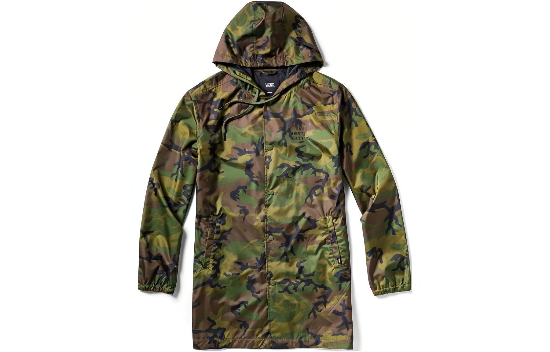 Vans Letter Print Camo Green Long Zip-Up Hoodie Jacket Unisex VN0A3DGWWVD