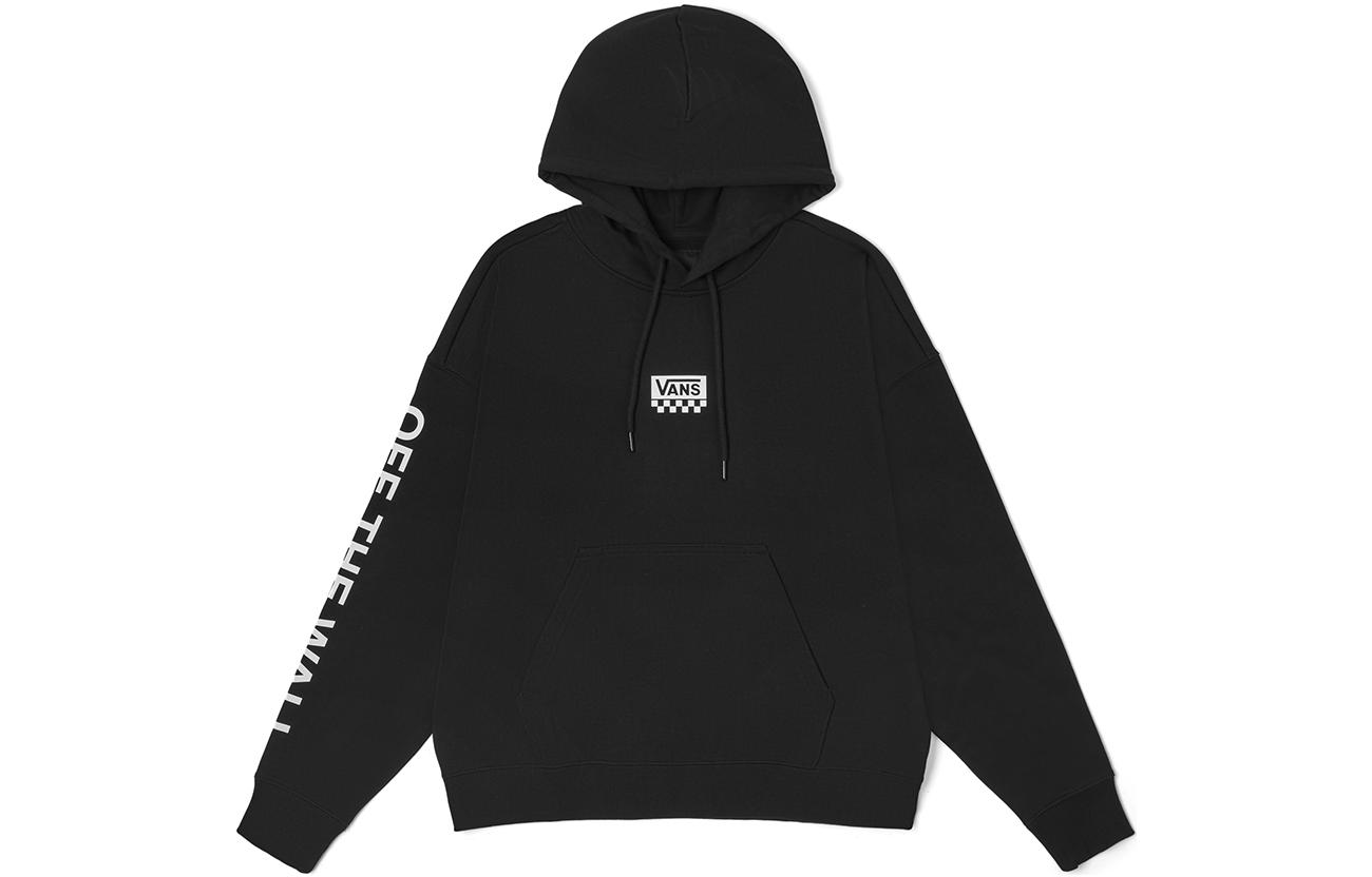 Vans Logo Print Pullover Hoodie Unisex Black Long Sleeve VN00090UBLK