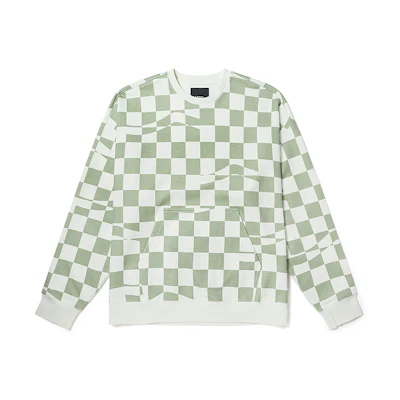 Vans Loose Fit Crewneck Pullover Sweatshirt Light Green Checkerboard Men’s VN00091KC1C