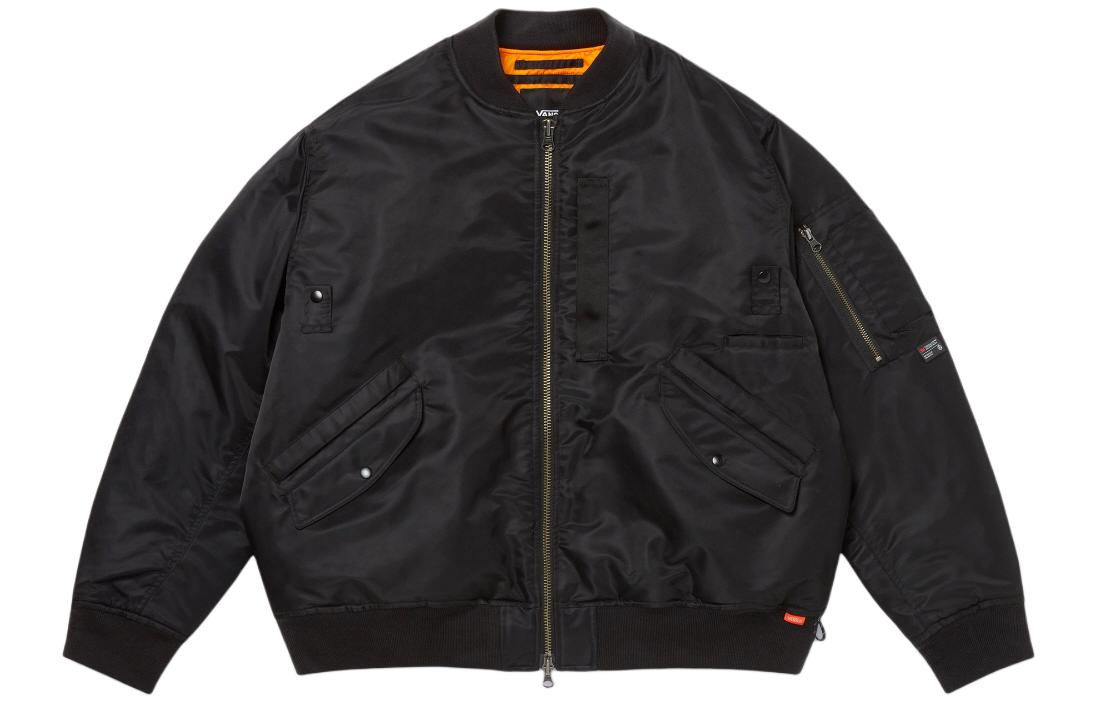 Vans Multi-Functional  Black Bomber Jacket with Zipper and Baseball Collar. VN000FSKBLK