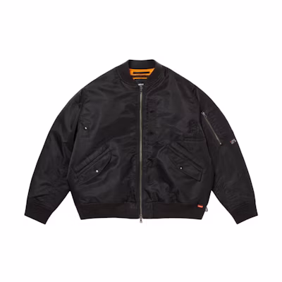 Vans Multi-Functional Black Bomber Jacket with Zipper and Baseball Collar. VN000FSKBLK