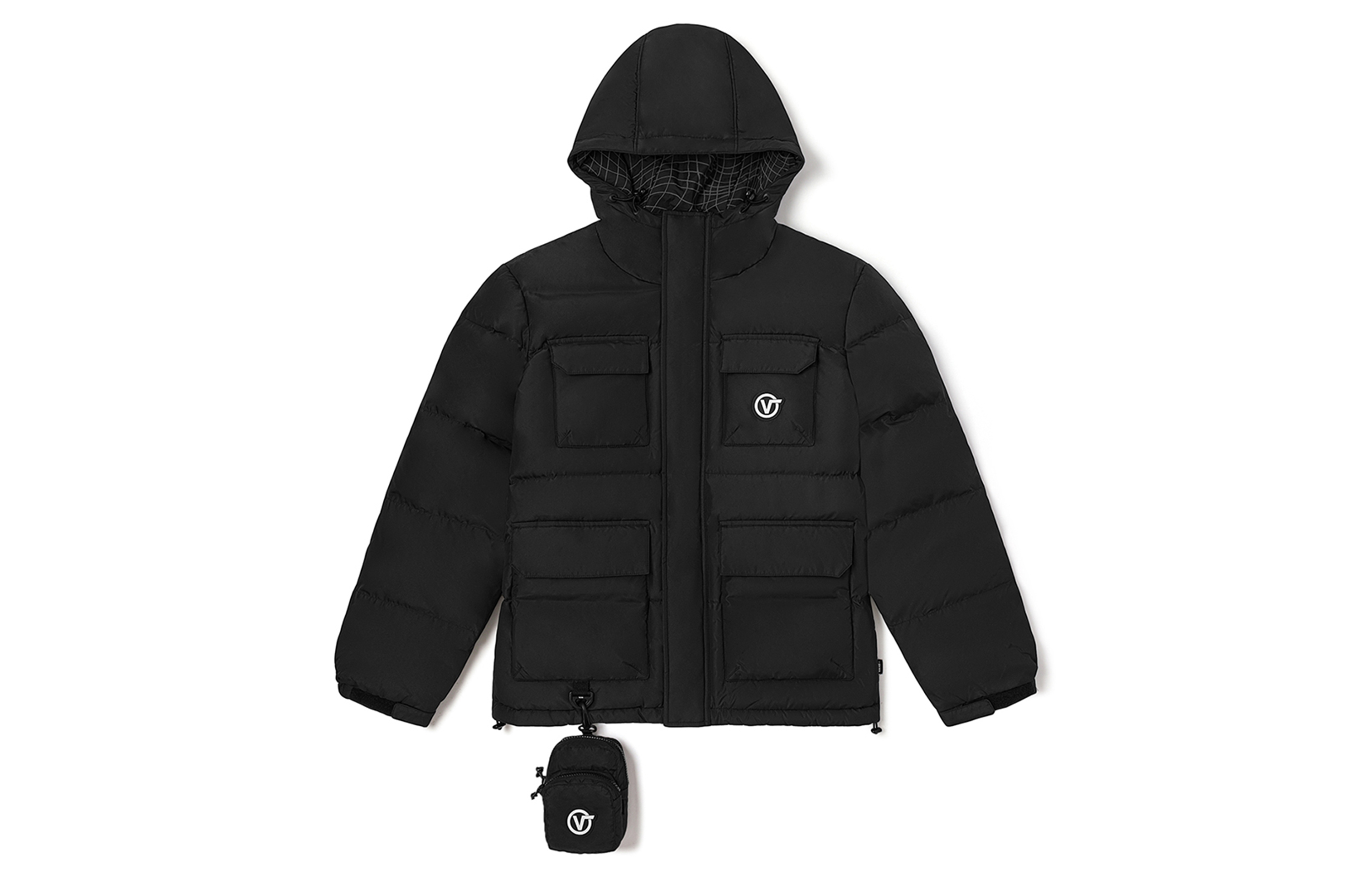 Vans Multi-Pocket Utility Puffer Jacket with Multi-Function Buckle Bag Unisex Black. VN0A7YJNBLK