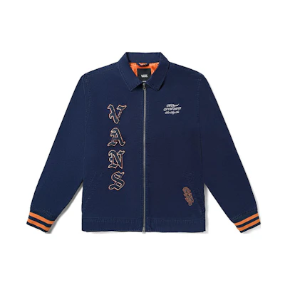 Vans Navy Blue Letter Embroidery Zip-Up Collar Jacket VN0008FYLKZ