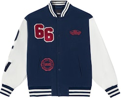 Vans Navy Blue Logo Embroidered Loose Fit Baseball Jacket Unisex. VN0002ECLKZ Vans Navy Blue Logo Embroidered Loose Fit Baseball Jacket Unisex. VN0002ECLKZ