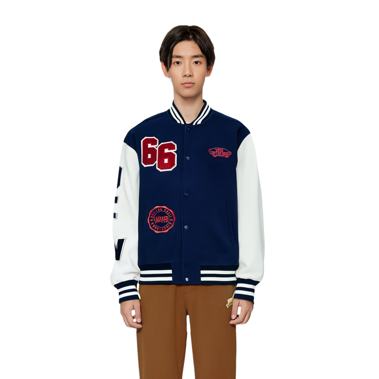 Shop Chaqueta Béisbol Unisex Azul Marino Logo Bordado Vans Ajuste Holgado. VN0002ECLKZ