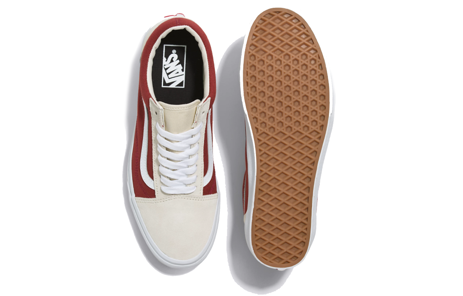 Shop Vans Old Skool 潮流休閒 防滑耐磨 低筒 滑板鞋 通用款 米紅色