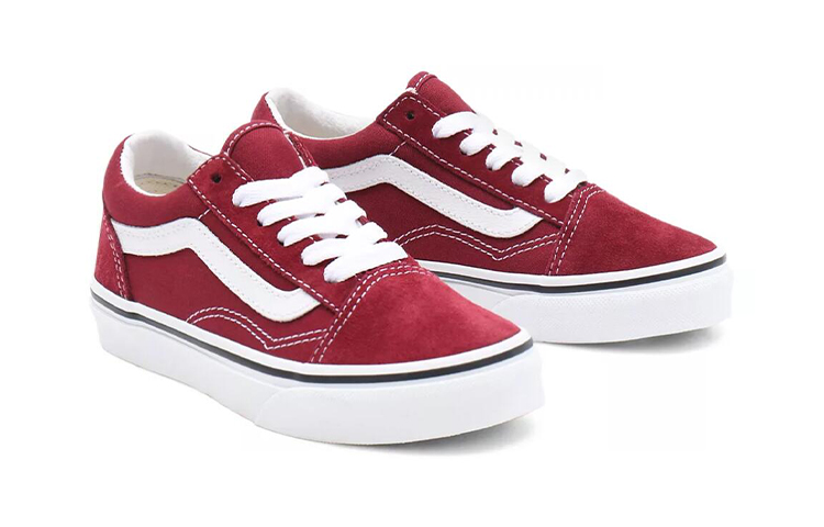Lookbook 中童 Vans Old Skool 休閒 透氣防滑耐磨 低筒 兒童滑板鞋 紅白色
