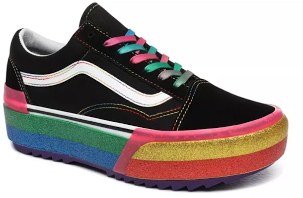 Vans Old Skool 厚底“黑色彩虹闪光” VN0A4U15WW1 Lookbook Vans Old Skool 厚底“黑色彩虹闪光” VN0A4U15WW1