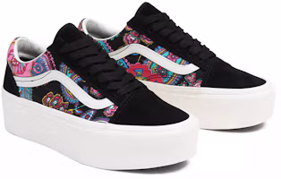 Lookbook Vans Old Skool Stackform 低筒厚底休閒板鞋 男女同款 黑粉藍 腰果花