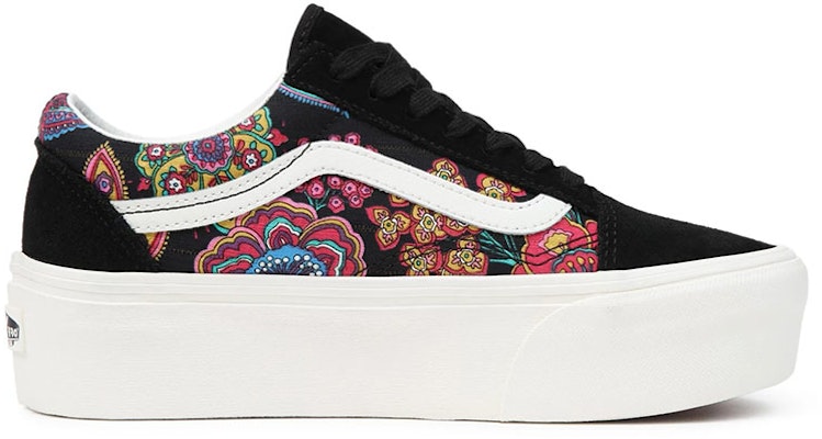 Vans Old Skool Stackform 低筒厚底休閒板鞋 男女同款 黑粉藍 腰果花 Order Vans Old Skool Stackform 低筒厚底休閒板鞋 男女同款 黑粉藍 腰果花