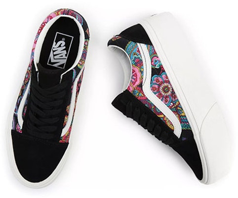 Vans Old Skool Stackform 低筒厚底休閒板鞋 男女同款 黑粉藍 腰果花 Shop Vans Old Skool Stackform 低筒厚底休閒板鞋 男女同款 黑粉藍 腰果花