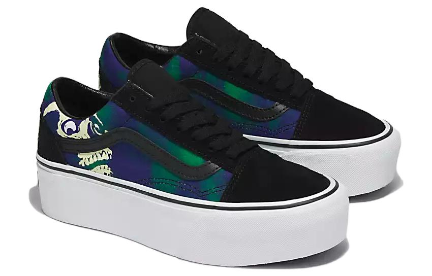 Lookbook Vans Old Skool Stackform ''Imprimé Crâne Brillant dans le Noir'' VN0009PZCJI