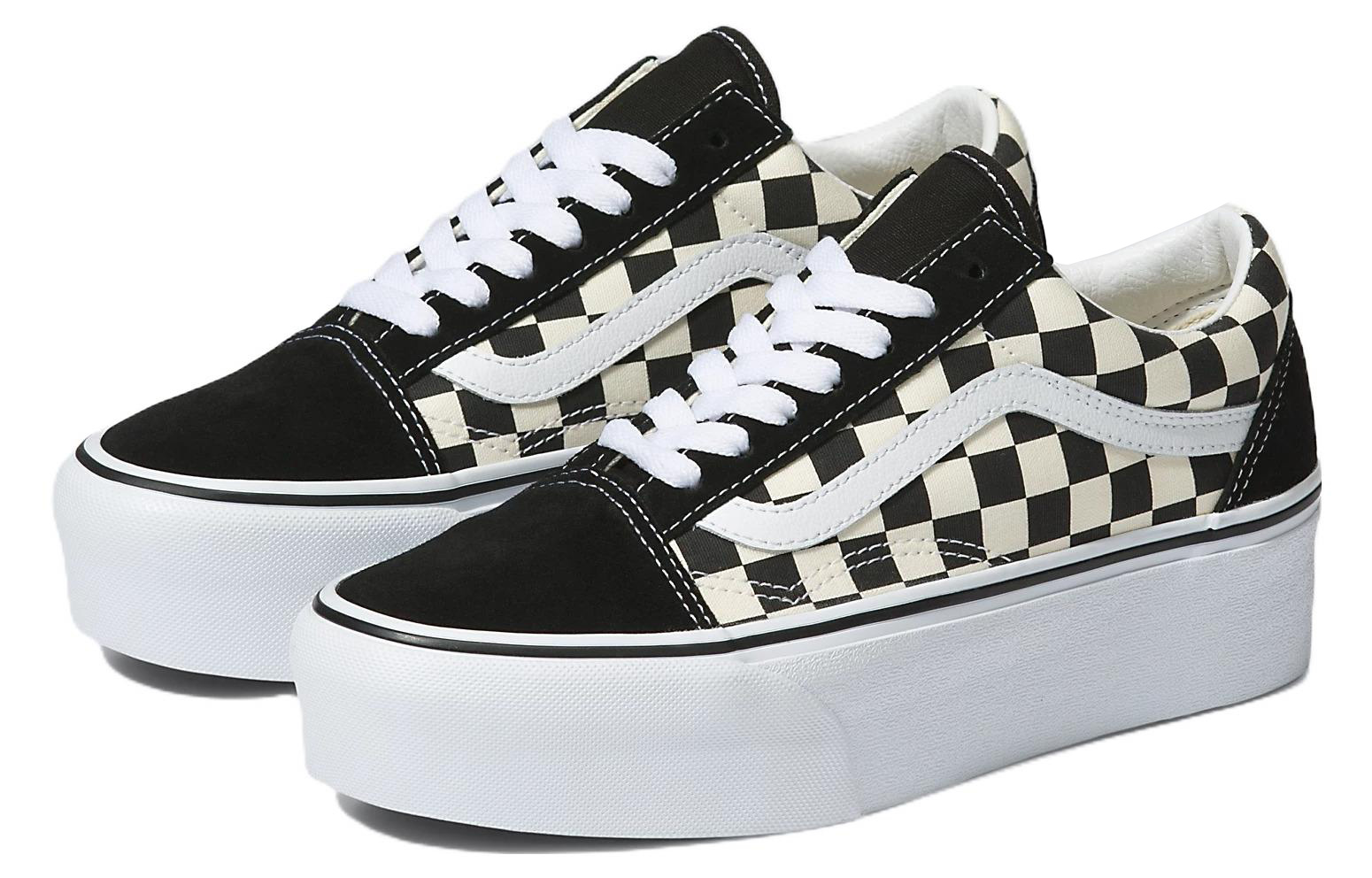 Lookbook 반스 올드스쿨 스택폼 체커보드 블랙/화이트 VN0A7Q5MTYQ