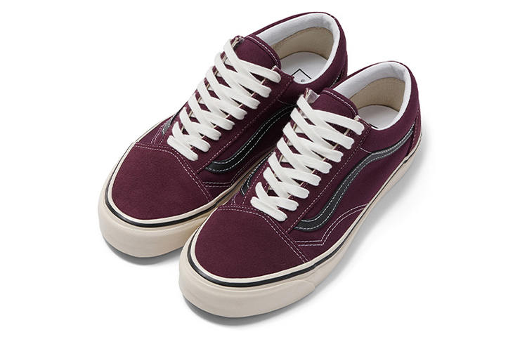 Lookbook 반스 올드스쿨 빈티지 레드 로우탑 스케이트보드화 (내구성, 미끄럼 방지) VN0A38G221T