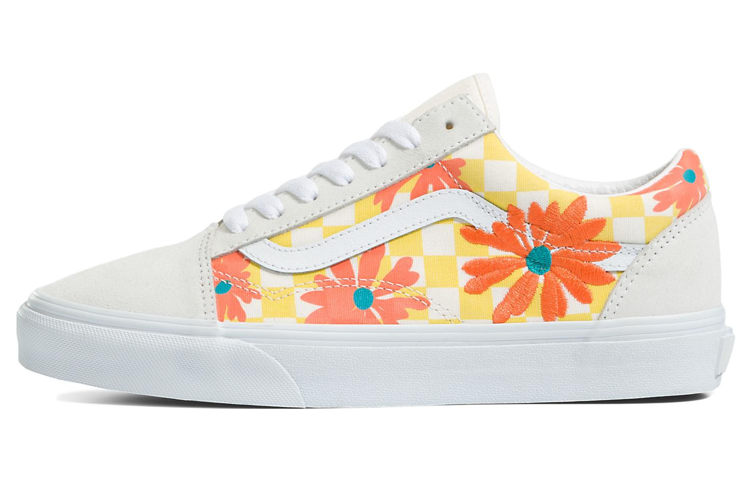Buy Vans Old Skool 休閒花卉 耐磨輕便 低筒 滑板鞋 男女皆宜 白黃橙