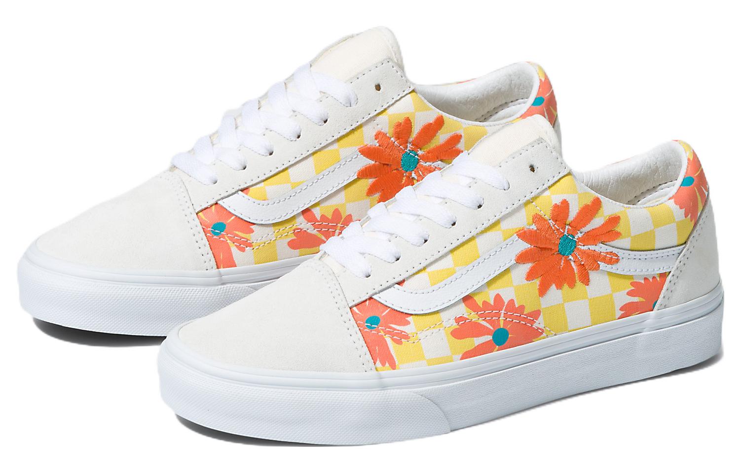 Lookbook Vans Old Skool 休閒花卉 耐磨輕便 低筒 滑板鞋 男女皆宜 白黃橙