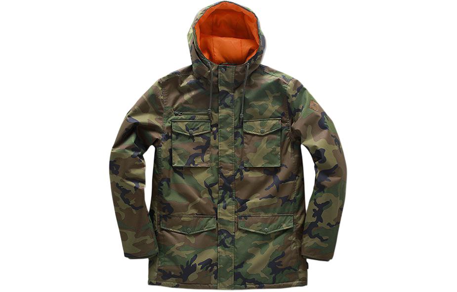 Vans Olive Green Camo Print Retro Sports Jacket with Drawstring Hood VN0A36T6CMA