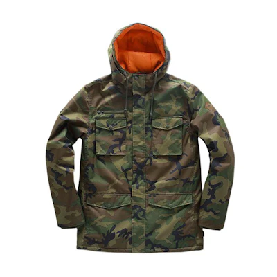 Vans Olive Green Camo Print Retro Sports Jacket with Drawstring Hood VN0A36T6CMA