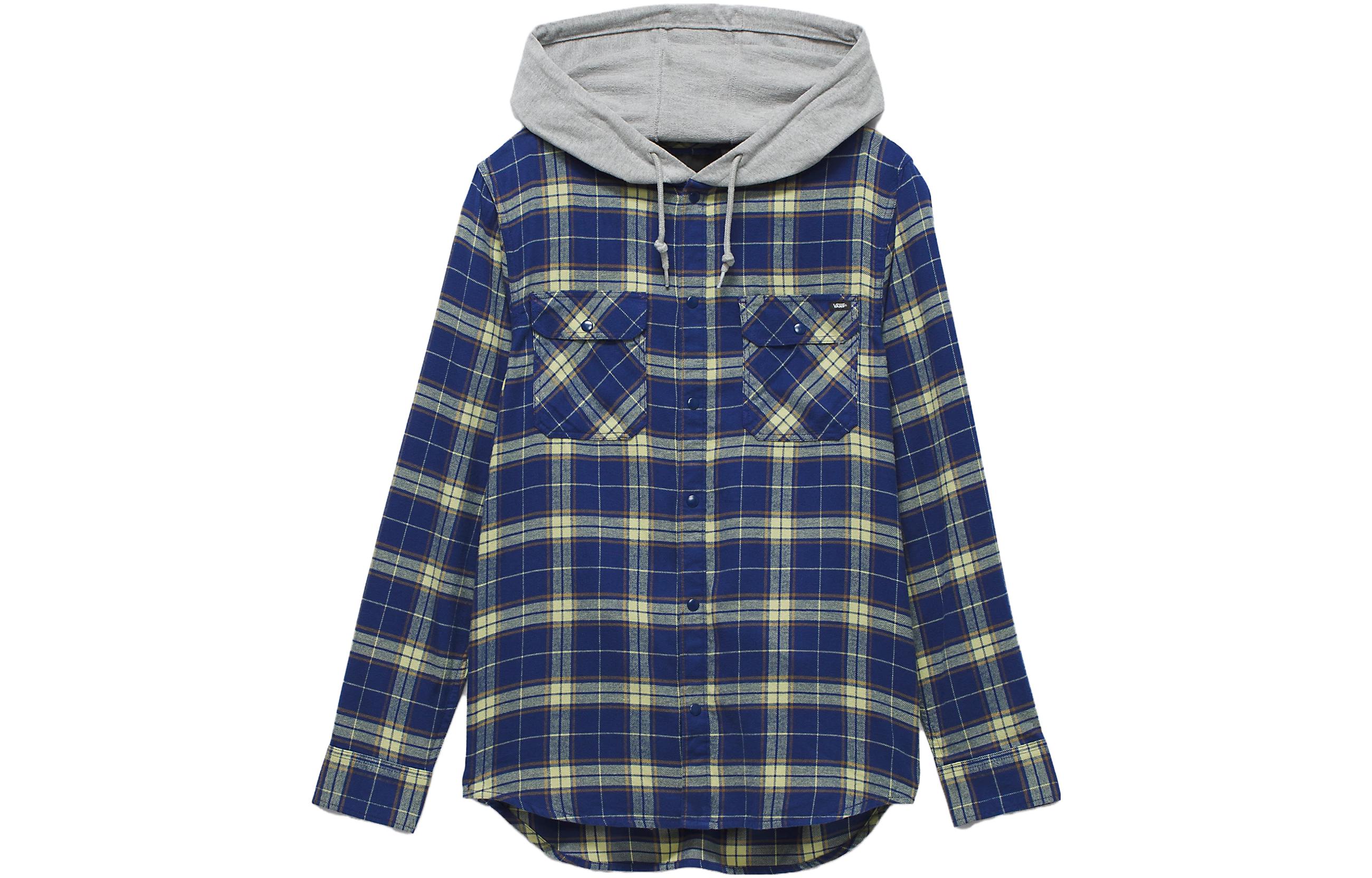 Vans Parkway Hooded Flannel Shirt Blue Long Sleeve Plaid Jacket VN0A4RZBCM8