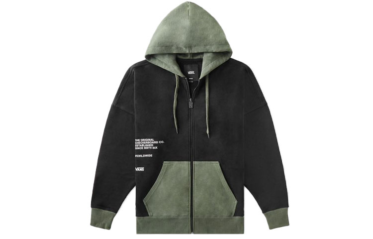 Vans Patchwork Black Zip-Up Hoodie Casual Sports Jacket VN0A4ML5BLK