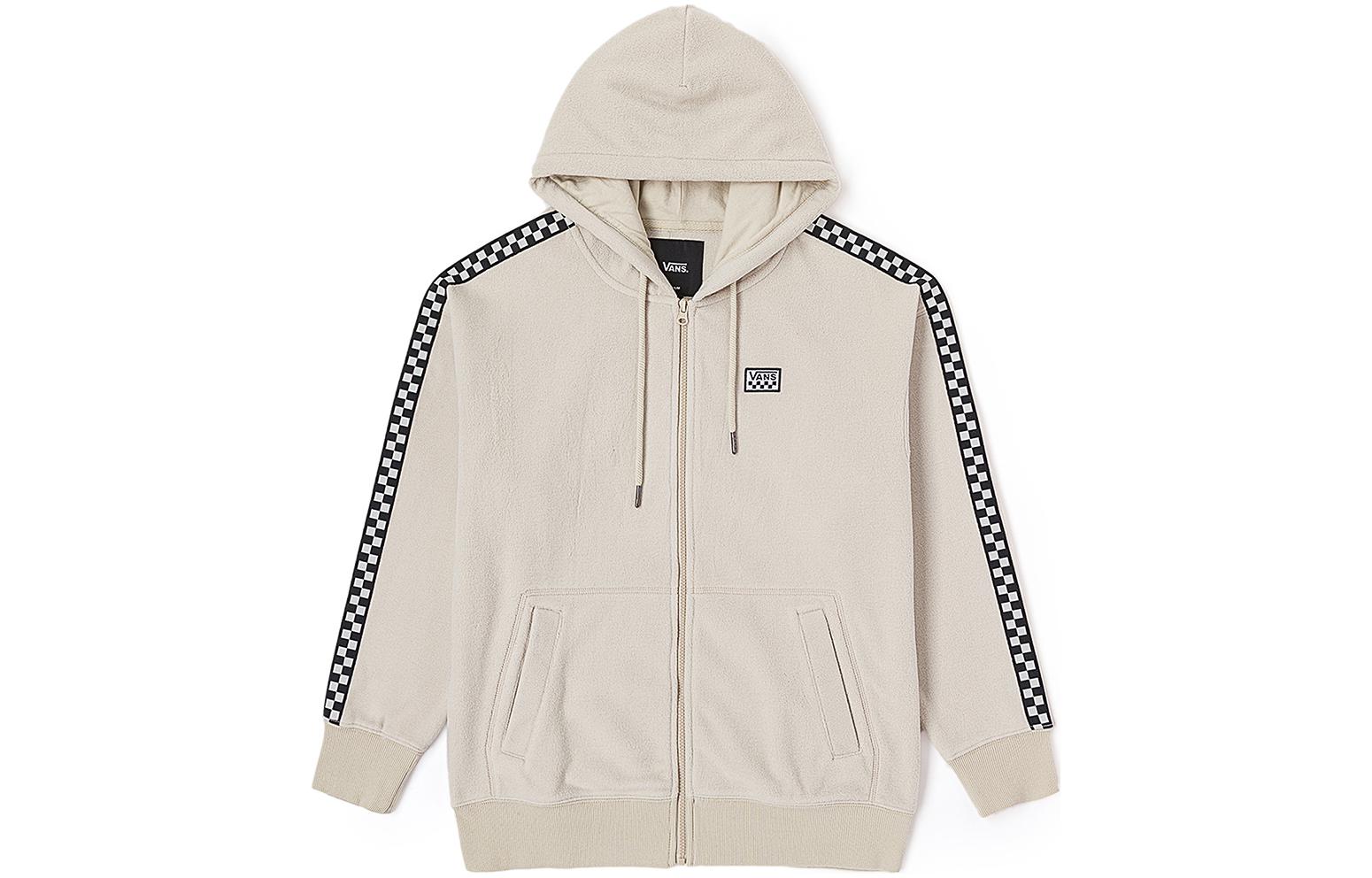 Vans Patchwork Checkered Hoodie Oatmeal Color American Style VN000FCS2N1
