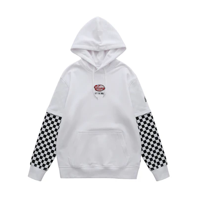 Vans Patchwork Fake Two-Piece Hoodie Black White Checkerboard Unisex White VN0A7Q13WHT