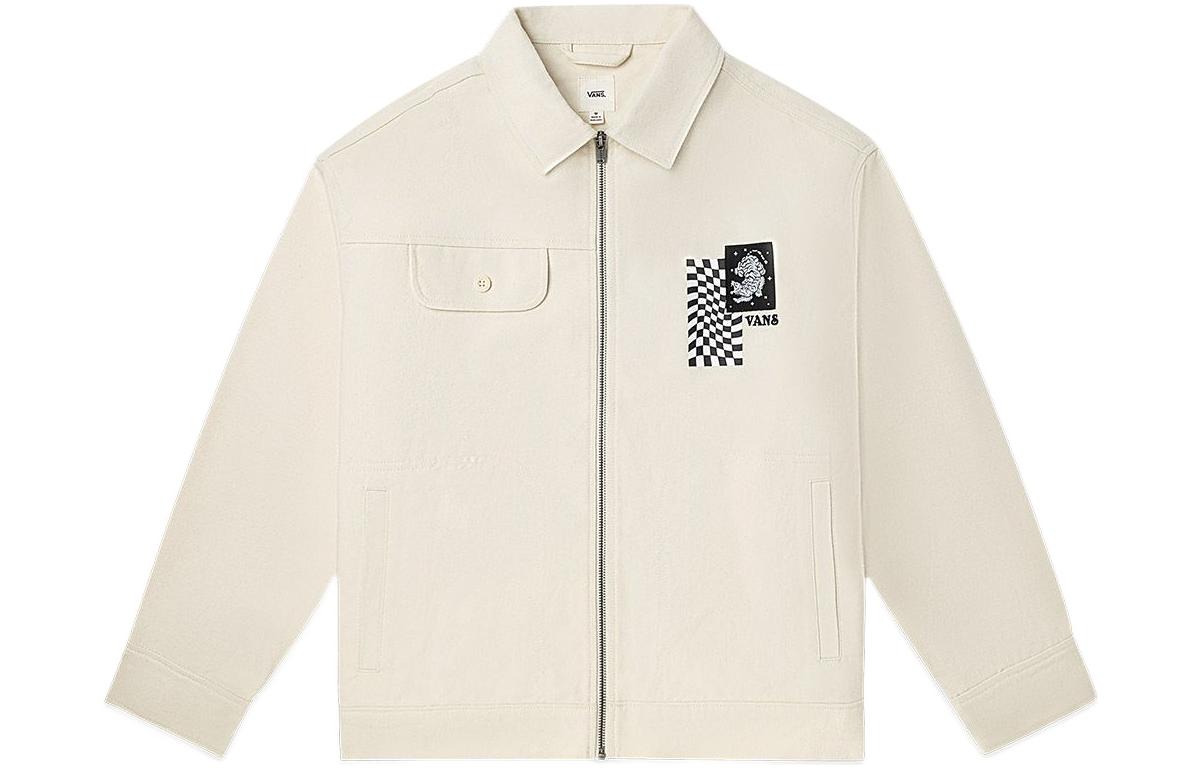 Vans Printed Embroidered Collar Zip Long Sleeve Jacket Unisex White VN0A7Q193KS