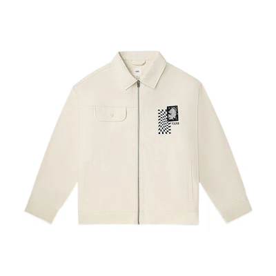 Vans Printed Embroidered Collar Zip Long Sleeve Jacket Unisex White VN0A7Q193KS