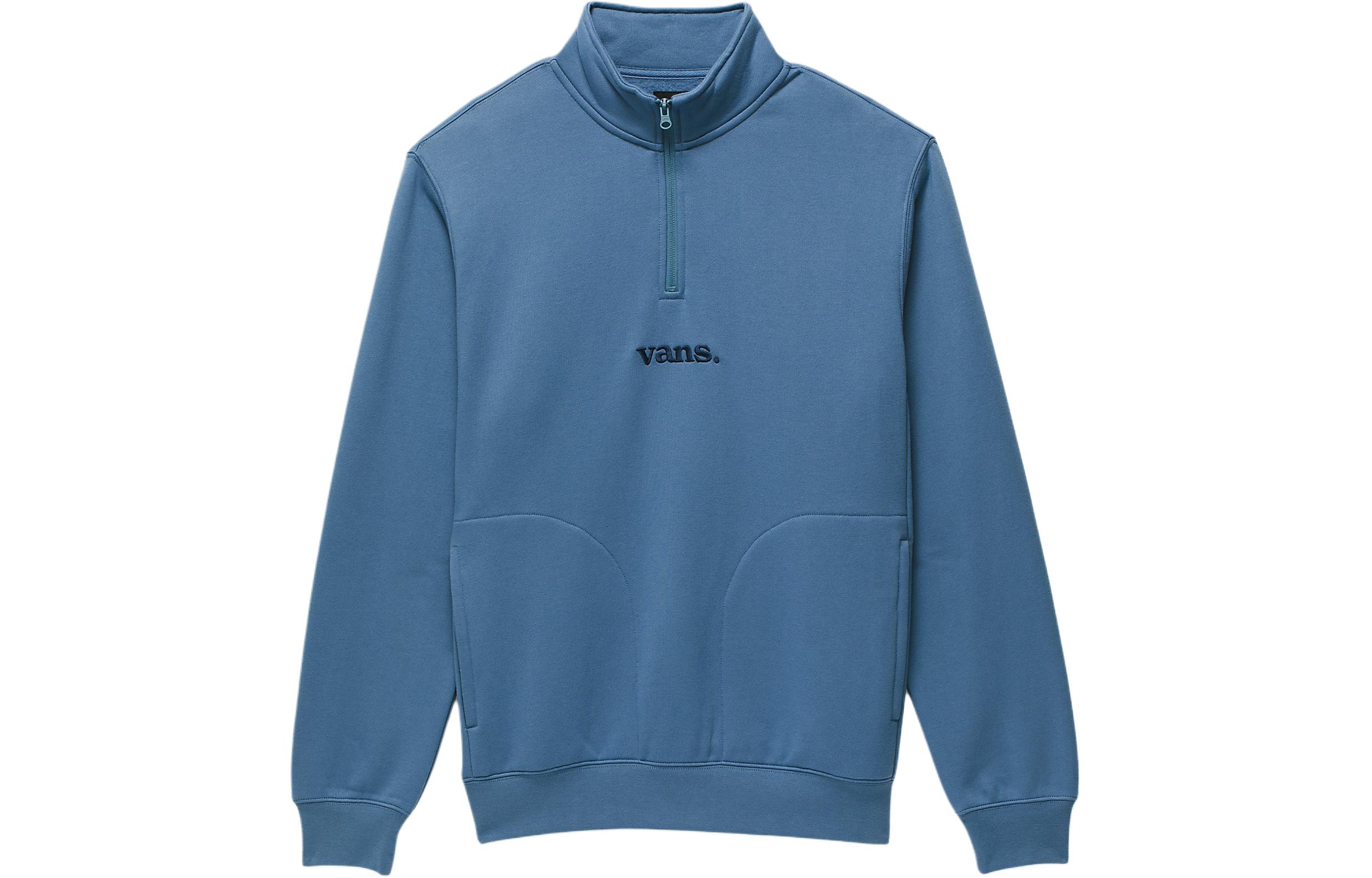 Vans Quarter Zip Pullover Sweatshirt Blue with Logo Print VN000CB6P8X