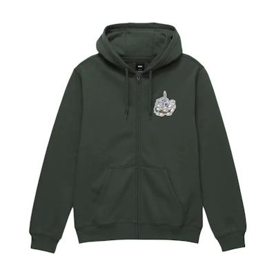 Vans Rearview Full Zip Hoodie Cartoon Print Unisex Olive Green Casual Sweatshirt VN000AB6BZ0