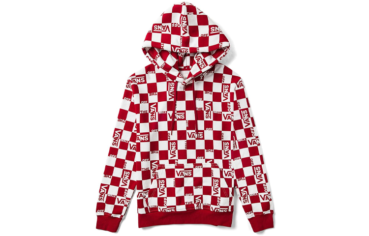 Vans Red & White Checkered Fleece Hoodie Winter Couple's Edition VN0A4UTDZT7