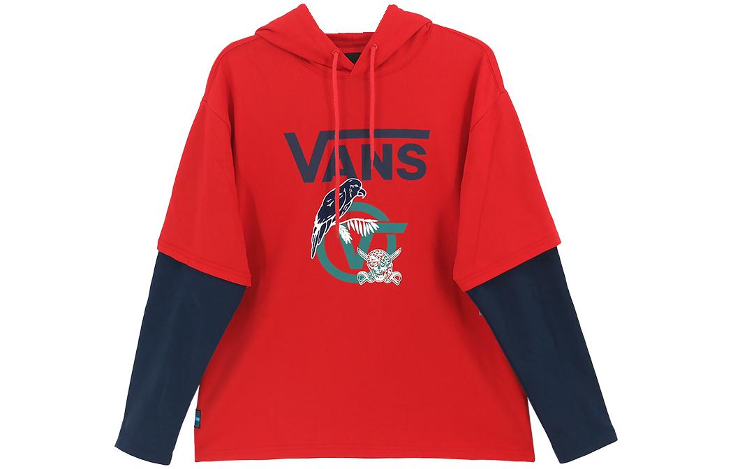 Vans Red Hoodie with College Style Colorblock Graphic Print VN0A54JF4PV