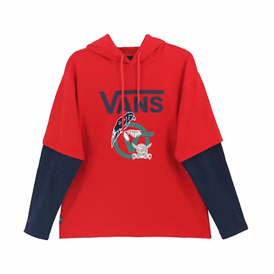 Vans Red Hoodie with College Style Colorblock Graphic Print VN0A54JF4PV