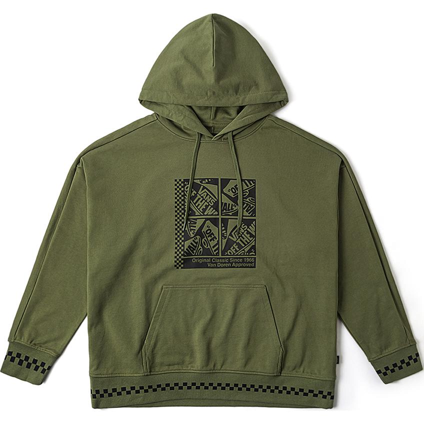 Vans Retro Hoodie Unisex Green Long Sleeve Pullover with Graphic Print VN000GQFAMB