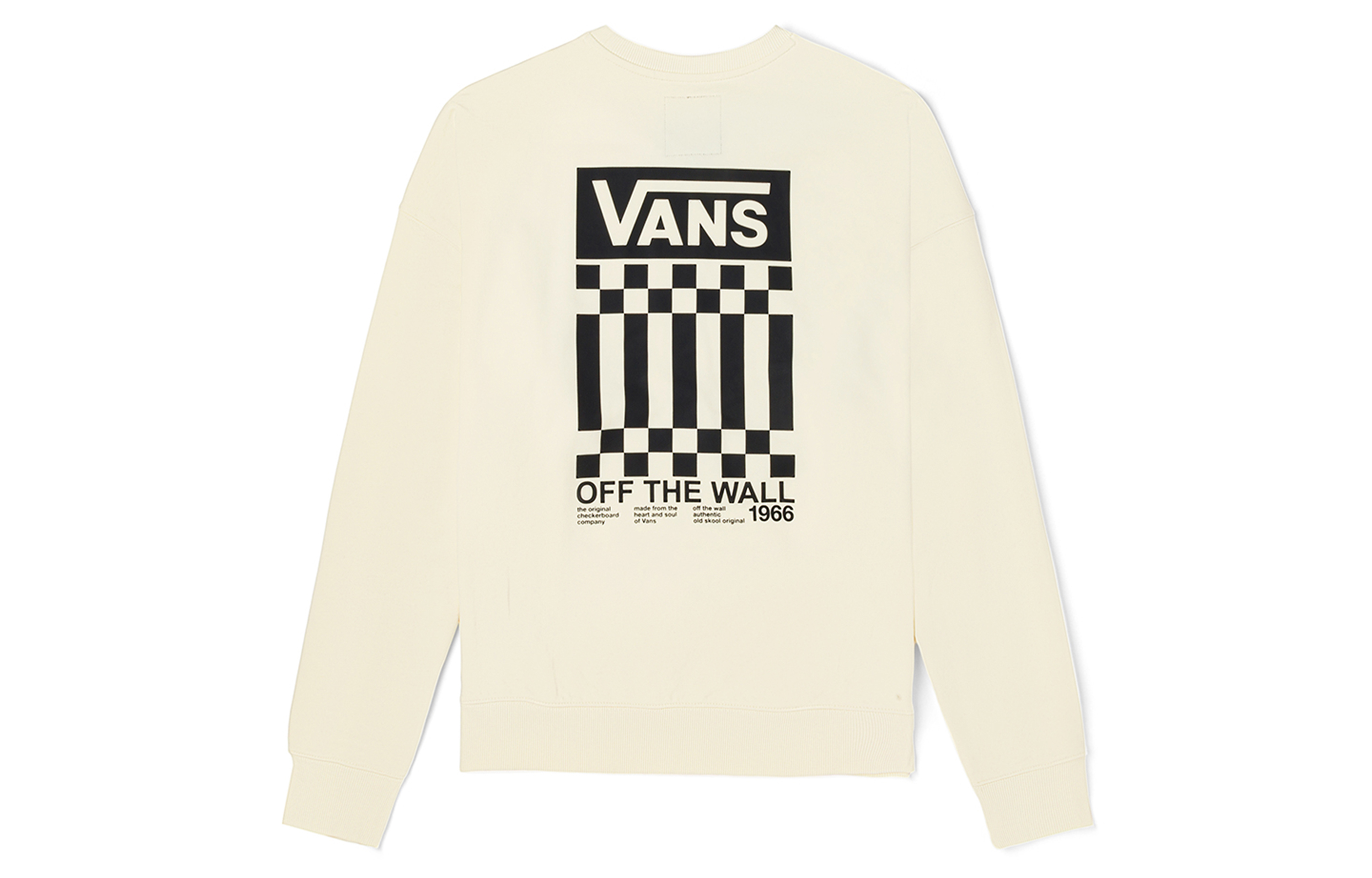 Vans Retro Ivory White Pullover Sweatshirt Unisex with Bold Logo Long Sleeves VN00090V3KS