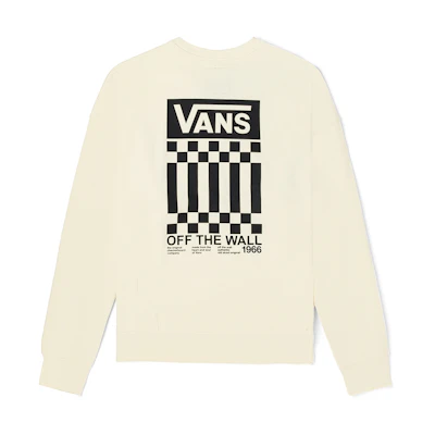 Vans Retro Ivory White Pullover Sweatshirt Unisex with Bold Logo Long Sleeves VN00090V3KS