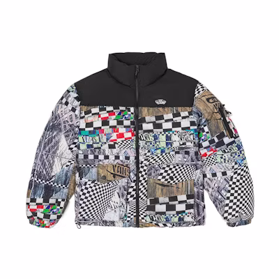 Vans Retro Patchwork Track Jacket Unisex, Full-Print Logo Embroidery in Black. VN0A7YJXYA0