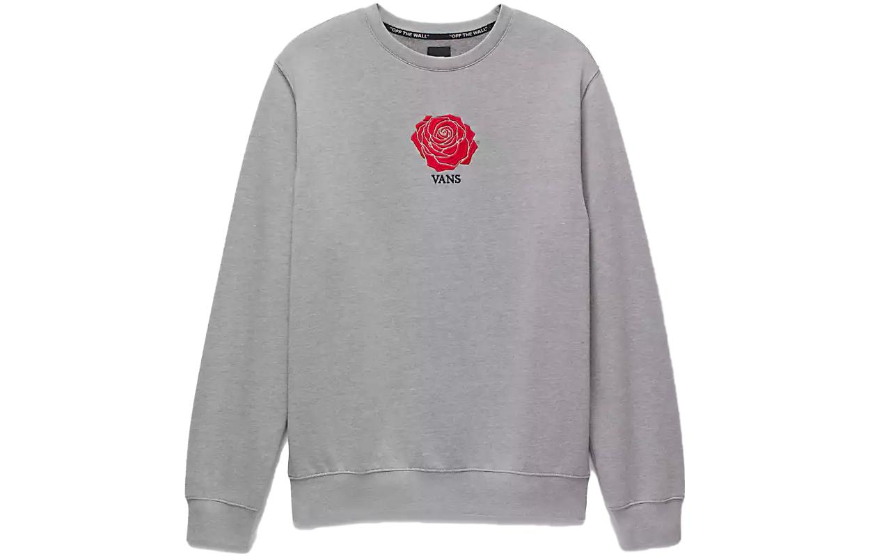 Vans Rose Script Crewneck Sweatshirt Grey - Floral Letter Print Pullover VN000JES02F