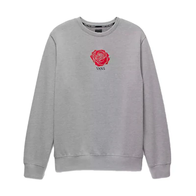 Vans Rose Script Crewneck Sweatshirt Grey - Floral Letter Print Pullover VN000JES02F