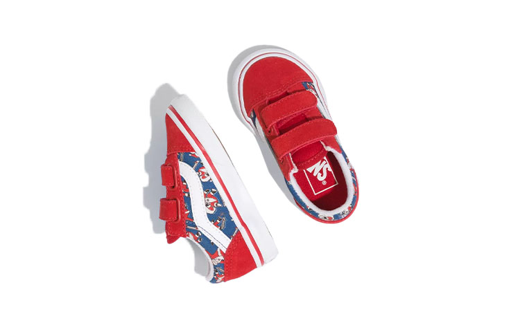 Order 嬰幼兒 Vans Toddler Santa Shreds Old Skool 魔鬼氈低筒滑板鞋 紅藍