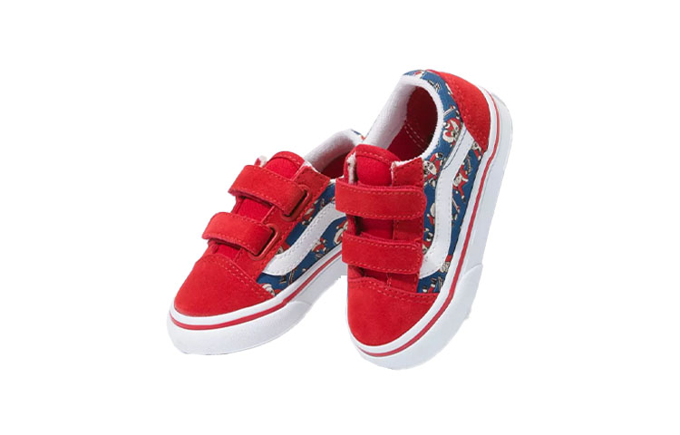 Lookbook 嬰幼兒 Vans Toddler Santa Shreds Old Skool 魔鬼氈低筒滑板鞋 紅藍
