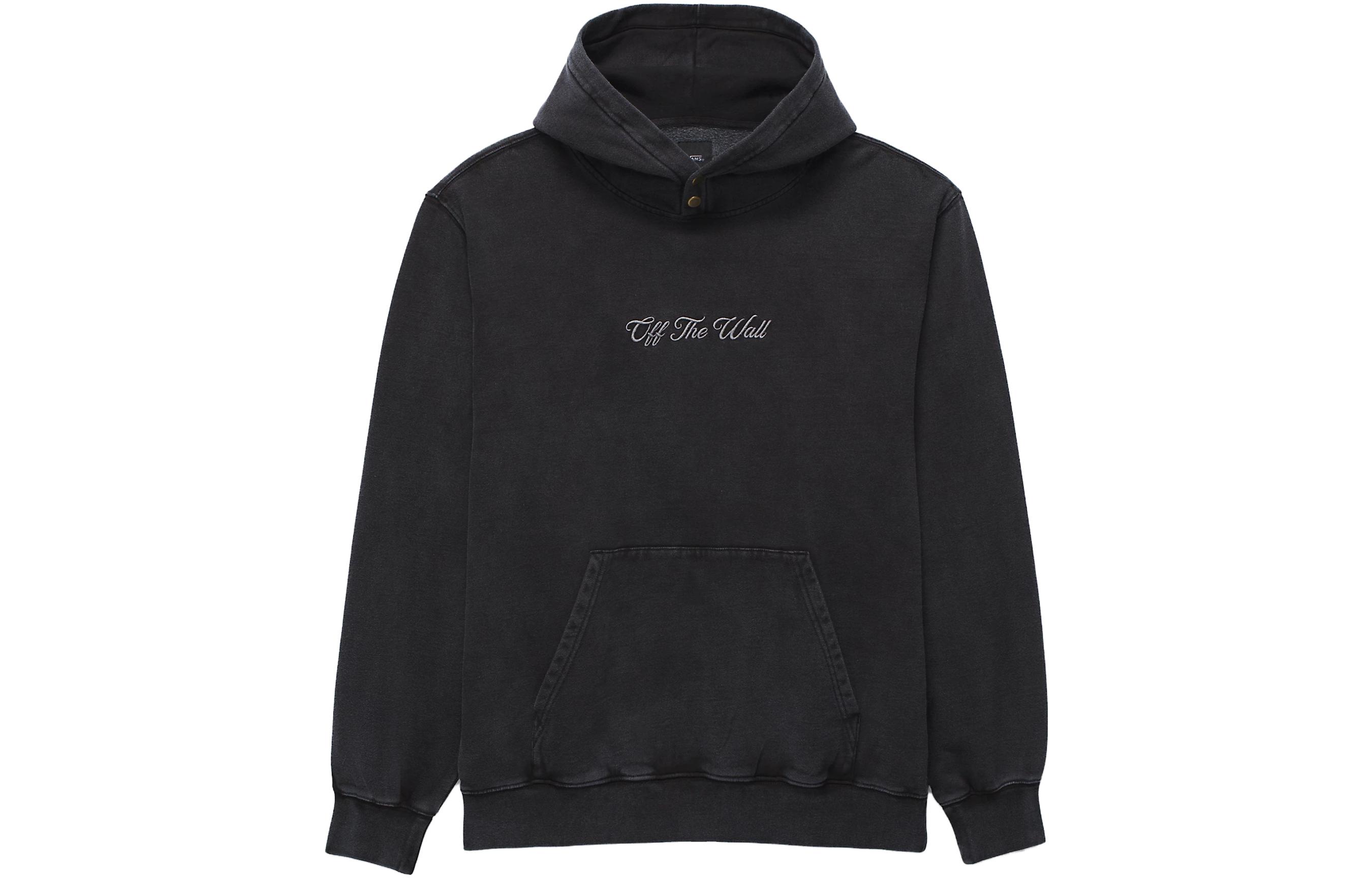 Vans Scripted Double Snap Loose Pullover Hoodie Black - Embroidered Logo VN000ABNBLK