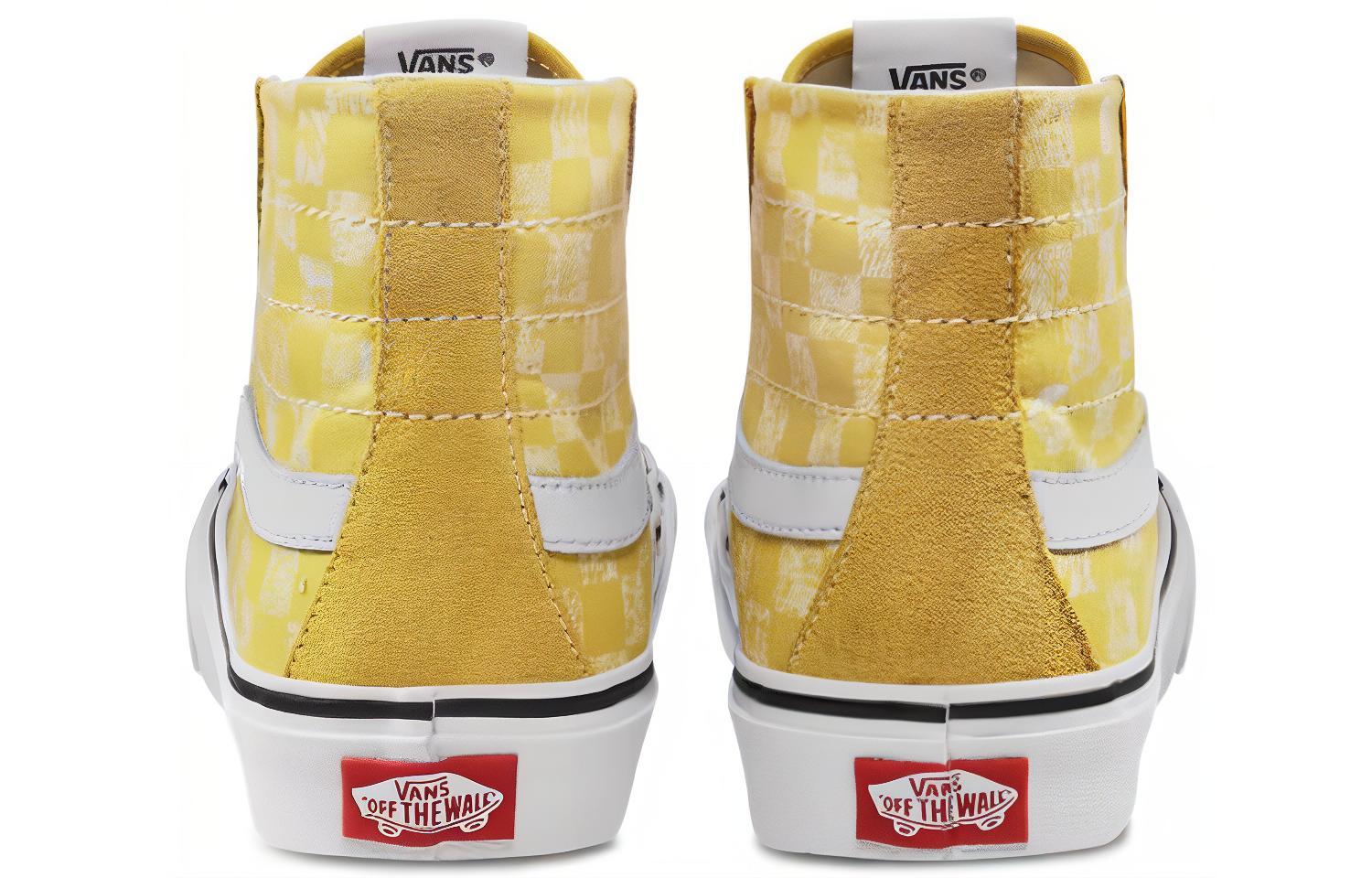 Shop Vans SK8 HI 138 DECON SF 高筒滑板鞋 女款 黃白棋盤格