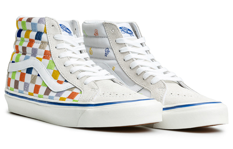 Lookbook Vans SK8-HI Kasut Skate Tinggi Unisex Beige Multi-Color Grid 'Cream'. VN0A5KRIAVZ