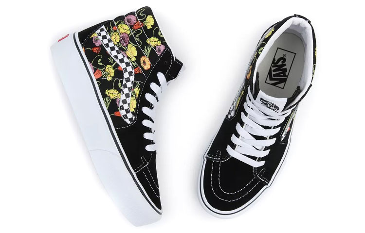 Shop Vans Sk8-Hi Platform 2.0 高筒休閒板鞋 男女款 黑黃 花卉